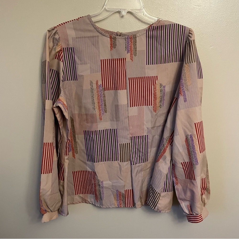 Vintage Lady Arrow Blouse color block balloon sleeves